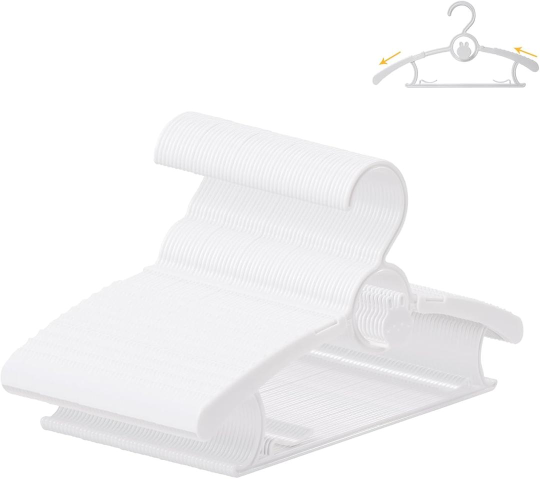 50 Pack Baby Hangers, 11"-14" Adjustable Infant Hanger, Non-Slip Kids Hanger, Space Saving Plastic Hangers for Girl Boy Toddler Kids Child (White)