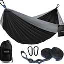 Kootek Camping Hammock, Portable Hammocks with Tree Straps & Attached Carry Bag, Camping Essentials Gear, Perfect for Outside Indoor Hiking Beach Backpack Travel (Large, Black & Grey)