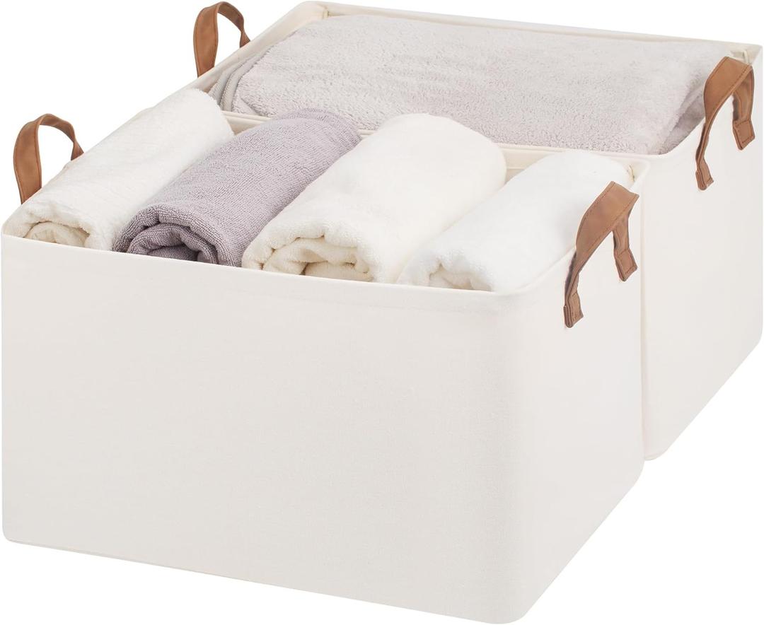 StorageWorks Storage Bins, Fabric Storage Bins for Shelves, Extra Large Storage Baskets with Metal Frame, Closet Baskets and Bins with Handles, Jumbo, Natural Color, 2-Pack StorageWorks Storage Bins, Fabric Storage Bins for Shelves, Extra Large Storage Baskets with Metal Frame, Closet Baskets and Bins with Handles, Jumbo, Natural Color, 2-Pack