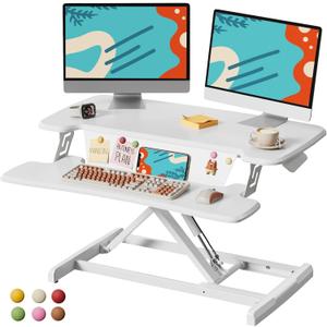 JOY worker Standing Desk Converter, 32" Height Adjustable Sit Stand Up Desk Riser with Keyboard Tray & 6 Fridge Magnets, Desktop Workstation Riser for Home Office Computer Laptop, White