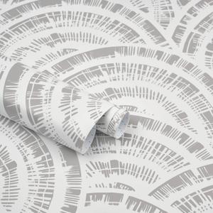 6 x Kitico Peel and Stick Wallpaper White and Grey Contact Paper - Geometric Semi-Circular Removable Self Adhesive for Bedroom Wall Furniture 17.3"x78.7"
