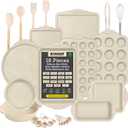 18-Piece Deluxe Nonstick Bakeware Set  Carbon Steel Baking Pans with White Marble Coating & Silicone Handles, Professional Kitchen Oven Set with Tools, Oven Safe to 446F