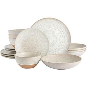 Gibson Elite 16 Piece Dreamweaver Double Bowl Terracotta Reactive Dinnerware Set - Sand Cream, Service for 4 (16pcs)