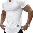 JMIERR Athletic Shirts for Men Short Sleeve Muscle Slim Fit T Shirt Hipster Longline Henley Shirt Gym Workout White Tees Shirts,US 52 (3XL)