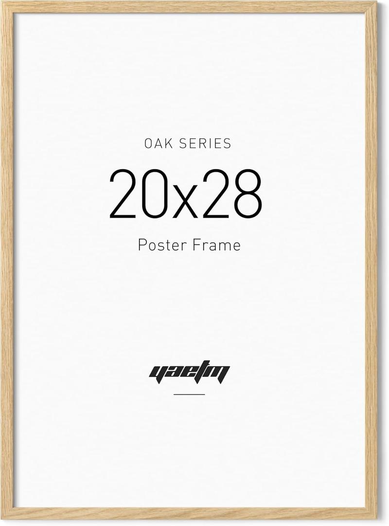 Yaetm Minimalist 20x28 Oak Wood Frame for Poster, Natural Solid Wood 20x28 Picture Frame for Wall, Lightweight, Wall Decor for Office, Gallery & Home (Single, Oak) (20x28 - 1 pack)