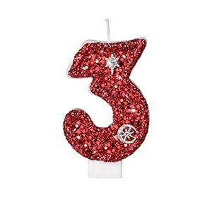 Saododku Birthday Candles, Number Candles for Birthday Cakes, Sparklers Candles for Birthday Cake, Red Birthday Candles for Baby/ Girl/ Boy/ Women, 3.15" Cake Candles for Party/ Decorations 3#