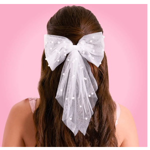 xo, Fetti Bachelorette Party Decorations Pearl White Hair Bow - Bride to Be | Bridal Shower Gift, Bridesmaid Favors