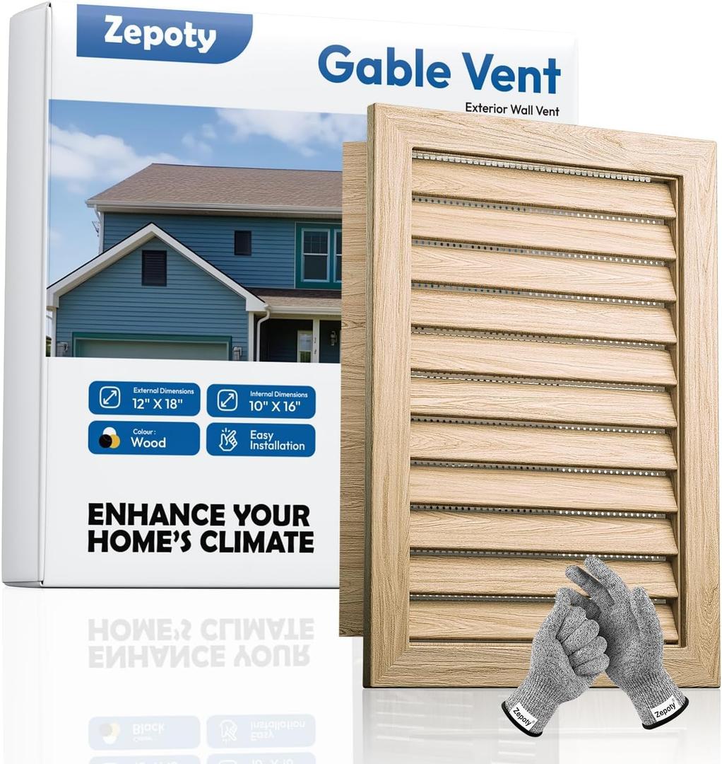 12" x 18" Wood Gable Vent with Metal Screen – Paintable Finish, Rust-Proof Mesh for Attics, Garages & Sheds, Vent Opening: 10" x 16"