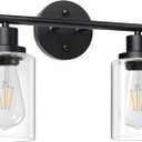 Unicozin 2 Light Vanity Lights, Black Wall Sconce Light with Clear Glass, Bathroom Light Fixtures, Wall Lights for Mirror, Living Room, Bedroom, Hallway, E26 Base (Bulbs Not Included)