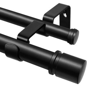 Double Curtain Rod 66 to 120 Inch, HOTOZON 1 Inch Heavy Duty Curtain Rods for Windows, Telescoping Double Drapery Rod with Simple Cap Finials, Black