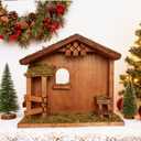 XWY Wooden Nativity Stable, 14" Christmas Wood Manger Scene for 7-8 Inch Nativity Figurines, Rustic Creche with Natural Moss for Holiday Home Decor