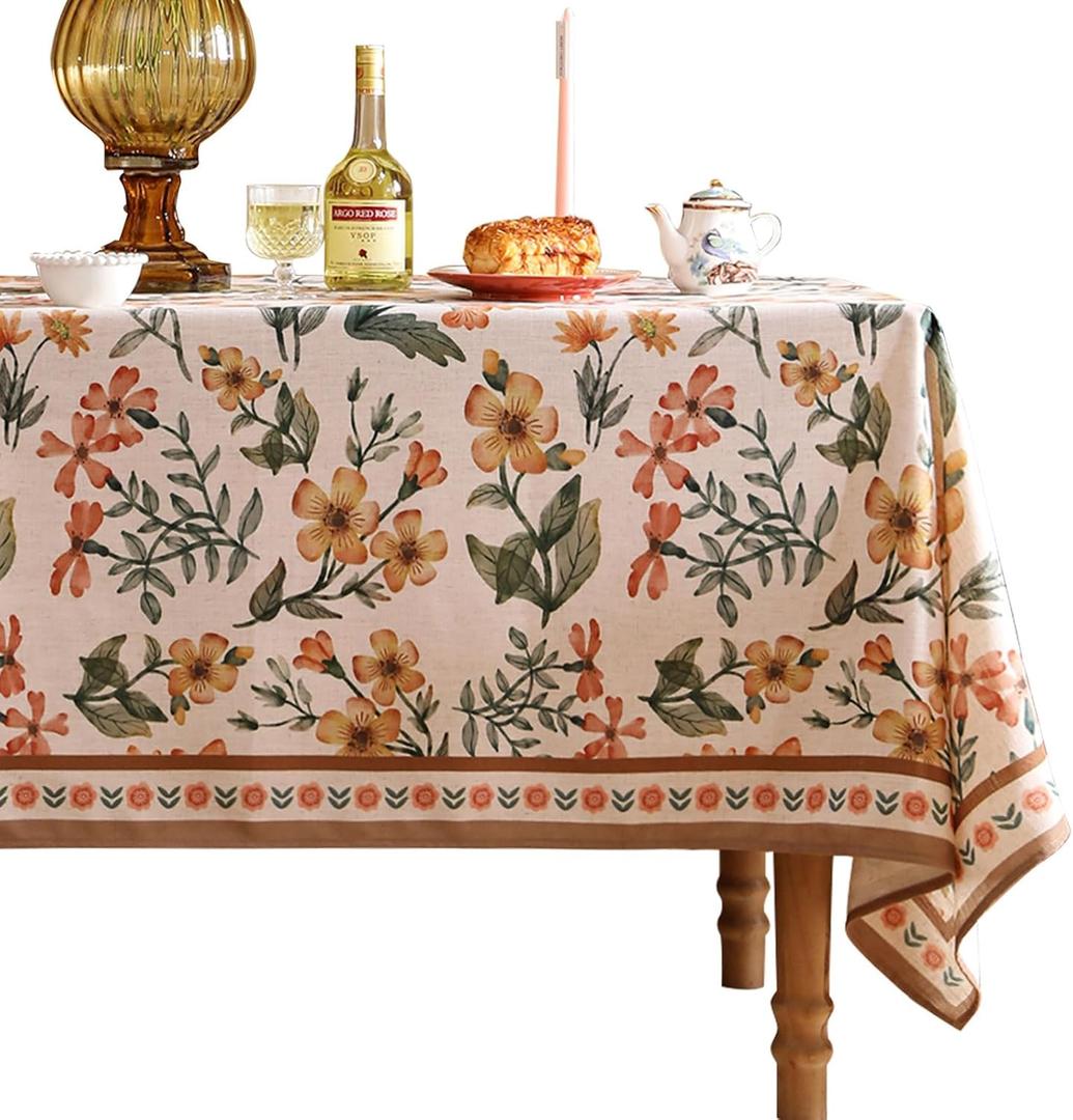 Designer Vintage Linen Block Print Tablecloth,William Morris Table Cloth for Rectangle Tables,Wrinkle Resistan Table Cover,Decor for Kitchen,Dining,Tea Party,Home,Christmas,55"*71" (Anthea)