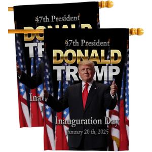Inauguration Day Trump Won Flag House 2 Pcs Pack Wall Decor Home Patio 47th President Poster Decorations Making America Great Again Patio Banner MAGA Republican Gifts Made in USA