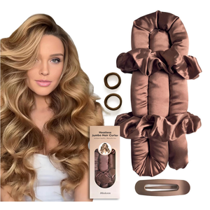 BLINKEEN Jumbo Heatless Hair Curler SetSatin Heatless Curls Overnight, Jumbo Curling Rod Headband, No Heat Curlers To Sleep in (Brown)