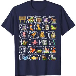 Back to School Kids Cute Animals A-Z Alphabet ABCs Teacher T-Shirt, 4X
