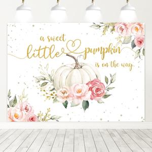 Avezano 7x5ft Pumpkin Baby Shower Backdrop for Girls Pink Floral Fall Baby Shower Decorations A Little Pumpkin is on The Way Decorations