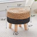 Wimarsbon Round Foot Stool Natural Seagrass Poufs Ottoman Hand Weave Footrest Stool for Couch Desk Extra Seat Step Stool with Solid Wood Legs for Hallway Patio Lounge Black