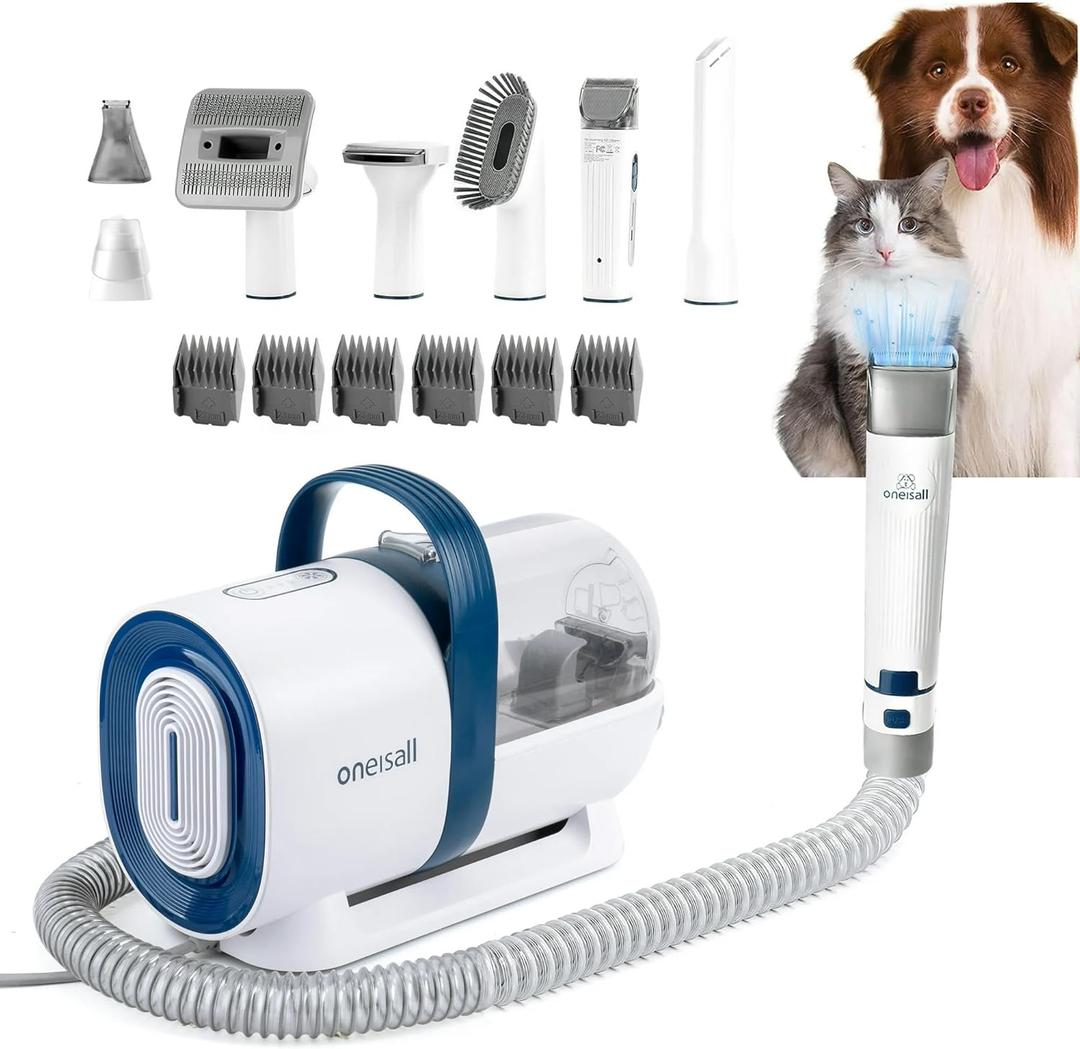 oneisall 7 in 1 Dog Grooming Kit, Low Noise Pet Grooming Vacuum with 1.5 L Dust Cup, Dog Vacuum for Shedding Grooming, with 7 Professional Grooming Tools for Dogs Cats Pet Hair & Home Car Cleaning