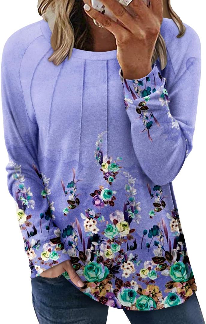 onlypuff Womens Top Long Sleeve Shirts for Women Cute Ladies Top Fashion Fall Tops 2024 Tunic Tops Blouses (Purple, XXL)