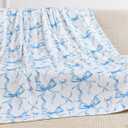 Buryeah Blue Bow Throw Blanket Valentine's Day Galentines Day Gifts Preppy Blanket Coquette 50 X60 Flannel Soft Cute Bow Lightweight Aesthetic Room Decor for Women Friends for Sofa Couch Travel Bed