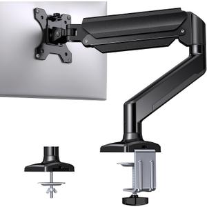 HUANUO Single Monitor Arm 13-34 Inch, Adjustable Gas Spring Arm, Monitor Desk Mount for 4.4-22lbs, VESA 75/100mm with C-Clamp/Grommet Base, Ergonomic Stand for Work/Gaming (Black)