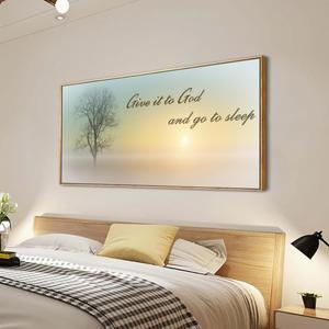 Lasdel Natural Extra Framed Wall Art of Misty Sunset & Tree Plant Picture For Bedroom Home Above Bed,Large White Country Wood Sign For Bathroom,Give It To God & Go to Sleep Artwork Decor,23x46, 48"L x 24"W