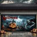 Halloween Garage Door Cover 6 x 13 Ft Decoration with Elastic Bands, Easy to Install, Large Halloween Banner Background for Outdoor Home Garage Door Party Decor - Zombies