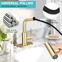 Bathroom Sink Faucet with 4 Mode Pull Down Sprayer, Brushed Gold Single Handle Pull Out Faucet with Pop-Up Drain, 1 or 3 Hole Laundry Bar Basin Faucet with Deck Plate