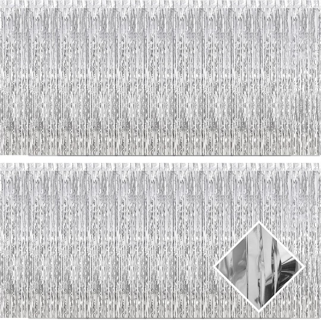 20 Pack Silver Foil Fringe Curtains 3.2ft x 9.8ft Silver Foil Curtain Backdrop Metallic Tinsel Curtains Streamer Photo Booth Backdrop for Birthday Party Engagement Bachelorette Party Decorations
