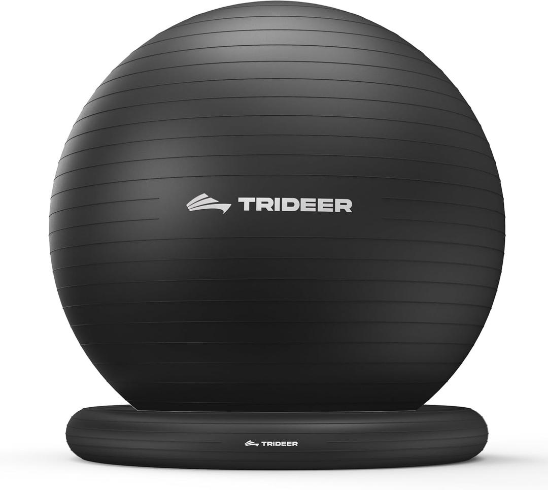 Trideer Exercise Ball for Office Desk, Yoga Ball Chair to Relieve Back Pain, Stability & Fitness Ball Seat with Base, Home Gym Core Workout, Abs, Stretching & Therapy (L(23-26ines/58-65cm), Black)