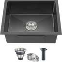 20-inch Undermount Kitchen Sink Black, T304 Stainless Steel Single Bowl Kitchen Sink Undermount, 9-inch Deep Sink Bowl Small Bar Sink, D20"xW16"xH9"