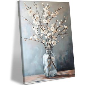 Doqueodas Botanical And Floral Art Canvas Wall Art16x24 Inch Framing | Elegant Still Life Floral Painting Modern Neutral Vase Design Poster Prints Suitable For Living Room And Bedroom Wall Decor