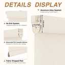 HESTIA No Drill Blackout Cordless Roller Shades for Windows, Thermal Insulated Jacquard Fabric Blinds with Valance, Easy Inside Mount for Bedroom and Home Office,Linen, 36" W x 72" H