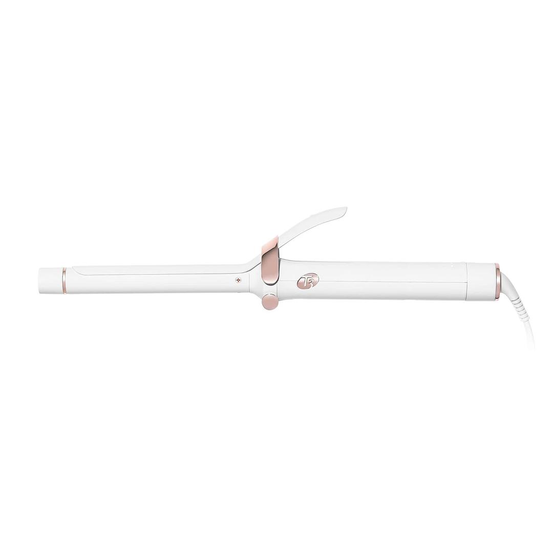 T3 SinglePass Curl Professional Curling Iron Custom Blend Ceramic Long Barrel Curling and Wave Iron with Adjustable Heat Settings for Shiny Smooth Curls and Waves (inch, White/Rose Gold)