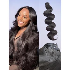 LUVME Invisible Clip in Hair Extensions Body Wave Real Human Hair, Remy Human Hair Extensions Clip ins for Women, Natural Human Hair, 14 inch 110g 6Pcs, Natural Black