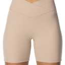 Sunzel Crossover Biker Shorts for Women, No Front Seam V High Waist Yoga Workout Gym Shorts with Tummy Control (Small, Beige)