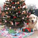 Santa Snowman Deer Pastel Christmas Tree Skirt, 24 Inches Lace-up Miniature Tabletop Colorful Xmas Tree Skirt, Funny Winter Holiday Party Mini Indoor Decoration Plaid Farmhouse Home Decor