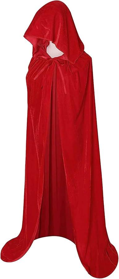 Hooded Cloak Long Velvet Cape for Christmas Halloween Cloak Costumes Hooded Cape Masquerade Dress Up Size XL