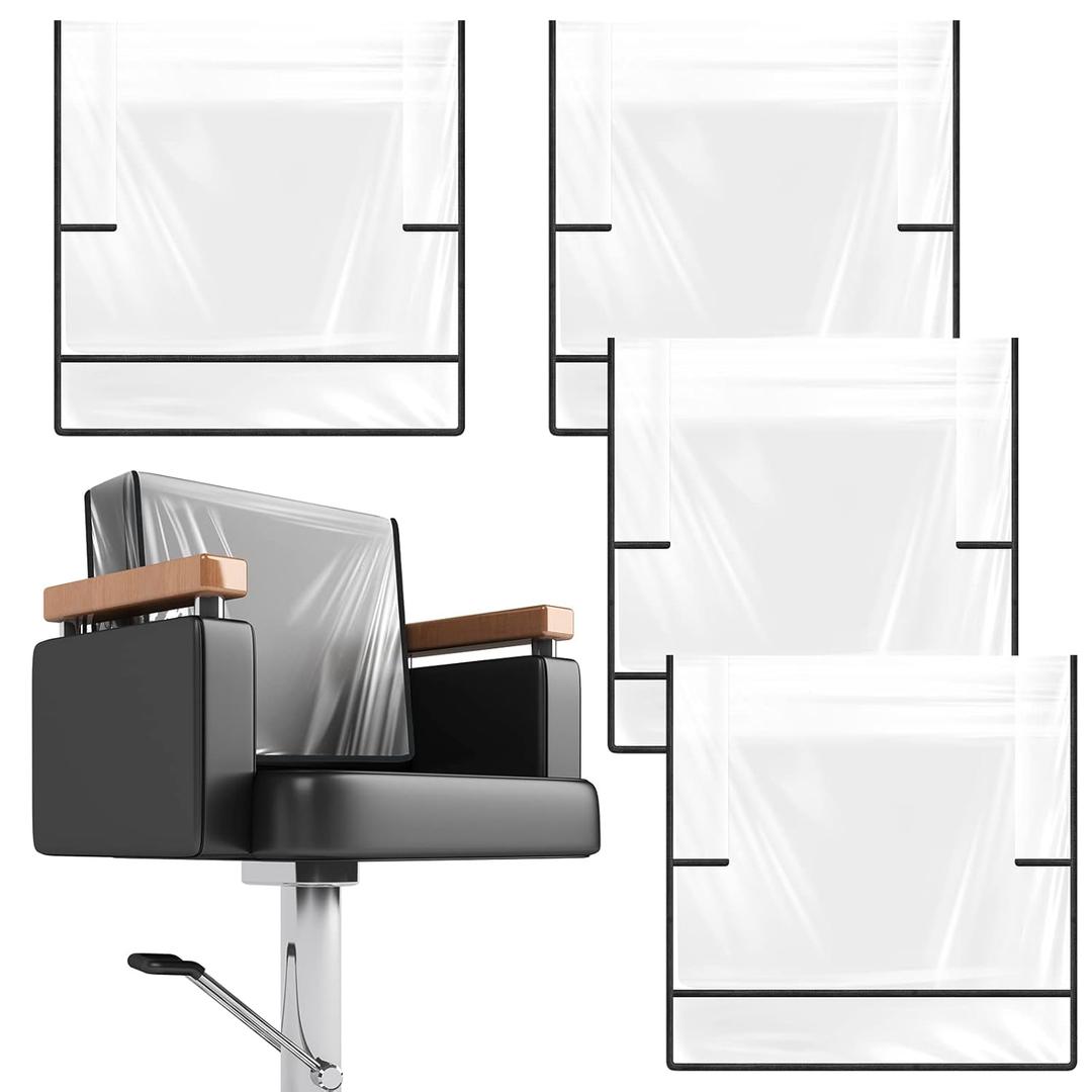Hoolerry 4 Pcs Black Edge Salon Chair Cover Clear Plastic Square Hairdressing Back Protectors for Fits Most Standard Back Reinforced Precision Stitched Covers to Prevent Damage Spa/Salon Chairs