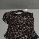 REORIA Womens Sexy One Shoulder Asymmetrical Leopard Print Mesh Ruched Backless Going Out Bodysuits Tops L