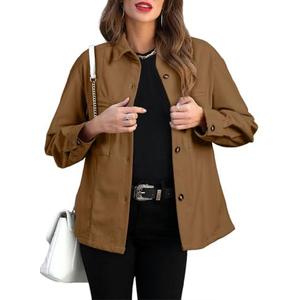 EVALESS Womens Corduroy Jackets Fashion Long Sleeve Button Down Shacket Shirt Jacket with Pockets Fall Outfits 2024Small Camel Small