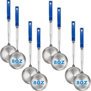 8 Pcs 8oz Portion Control Serving Spoons Unslotted Portion Scoops for Food with Blue Handle, Stainless Steel Serving Utensils Set for Restaurant/Weight Loss/Baking