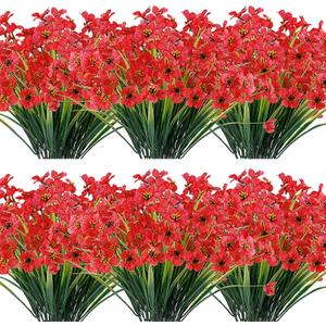 20 Bundles Artificial Flowers Outdoor UV Resistant Fake Flowers No Fade Faux Plastic Plants Garden Porch Window Box Decorating (Deep Red)