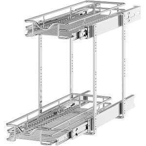 OCG 2 Tier Pull Out Cabinet Organizer (7.5" W x 21.5" D), Pull Out Drawers for Kitchen Cabinets, Pull Out Shelves for Base Cabinet Organization in Kitchen Bathroom Pantry, Chrome Finish