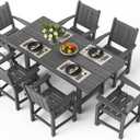 HDPE Outdoor Dining Table, Wood-Like Design Outdoor Table, All-Weather Patio Table with Umbrella Hole for Porch, Poolside, Gray (Grey)