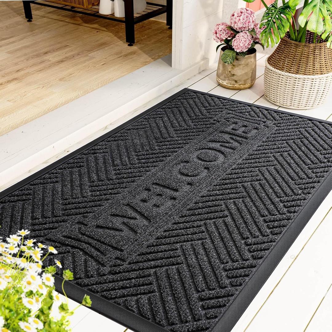 Mibao Front Door Mat Outside Entrance, Durable Outdoor Indoor Mat, Low Profile Heavy Duty Doormat, Non-Slip, Traps Dirt and Moisture, Easy Clean Patio Porch Entryway Mat, 29.5" x 17", Grey (1'5" x 2'6" (Rectangular))