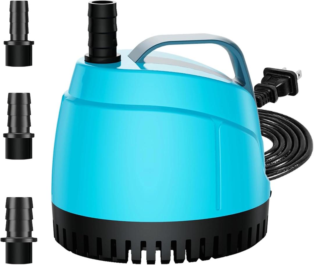 700GPH Ultra Quiet Bottom Suction Submersible Water Pump (2600L/H, 40W) with 3 Nozzles,8ft High Head,Suitable for Aquariums,Fish Tanks, Pond Fountains, Hydroponic Green,Indoor Fountains (Turquoise)