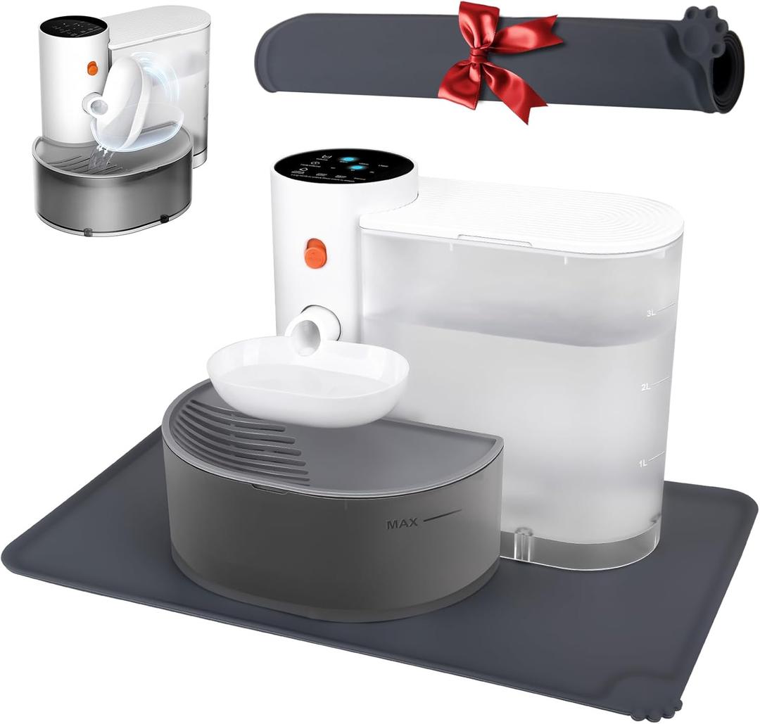 GJEASE Smart Pet Water Fountain No Filter, Wireless Cat Water Fountain Cordless,Battery Operated Filterless Cat Water Fountain