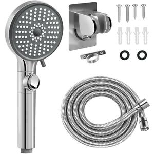 RV Shower Head with Hose, High Pressure 5 Mode Shower head Replacement, Shower Head for RV/Campers, Travel Trailer, Motorhome for Water Saving, Handheld Shower Head Holder and Hose, On Off Switch (Premium Chrome)