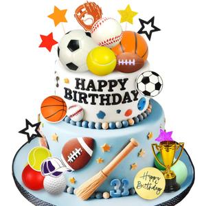 DRWATE Sports Cake Toppers Sports Cake Decoration with Soccer Football Baseball Basketball Tennis Golf for Boys Men Sports Theme Birthday Party Supplies (Multicolor)